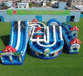 CR2-846 Curso de Obstáculos Gigante Inflável Temático dos Smurfs Corrida Desafiadora