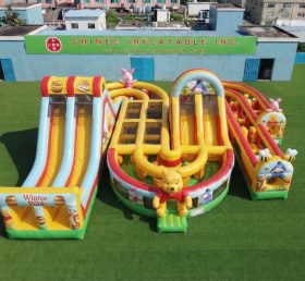 CR2-853 Curso de Obstáculos Inflável Gigante Tema Winnie The Pooh Corrida Desafiadora