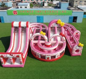 CR2-855 Pista de Obstáculos Inflável Gigante com Tema Hello Kitty Corrida Desafiadora