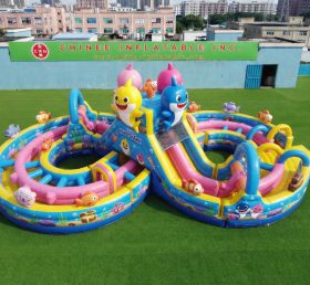 CR2-935 Curso de Obstáculos Inflável Gigante com Tema Baby Shark Corrida Desafiadora