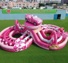 CR2-936 Pista de Obstáculos Inflável Gigante com Tema Barbie Corrida Desafiadora