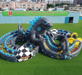 CR2-947 Pista de Obstáculos Inflável Gigante com Tema Godzilla Desafio de Corrida
