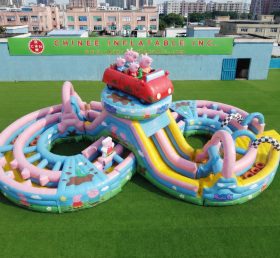 CR2-961 Curso de Obstáculos Inflável Gigante com Tema Peppa Pig Corrida Desafiadora