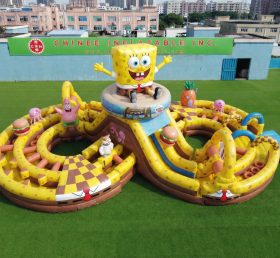 CR2-974 Tema Bob Esponja Gigante Curso de Obstáculos Inflável Corrida Desafiadora