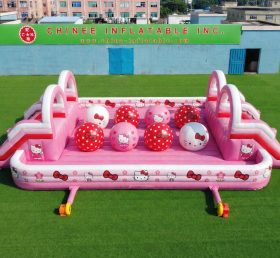 T11-4751G Curso de Obstáculos Inflável de Bolas Gigantes Duplas com Tema Hello Kitty