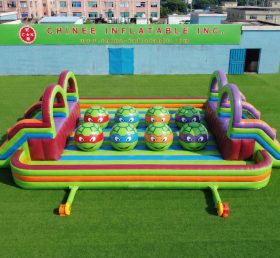 T11-4751P Tema Tartarugas Ninja Obstáculo de Bolas Gigantes Duplas Inflável Wipeout