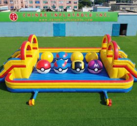 T11-4751S Curso de Obstáculos com Bolas Gigantes de Wipeout Duplo Temático de Pokémon Inflável