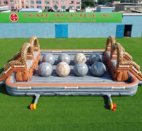 T11-4751X Curso de Obstáculos Inflável de Bolas Gigantes Duplas Tema Os Flintstones