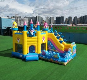 T2-8772 Castelo Insuflável Temático Baby Shark com Escorrega e Piscina