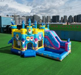 T2-8773 Castelo Inflável Tema Baby Shark com Escorrega e Piscina