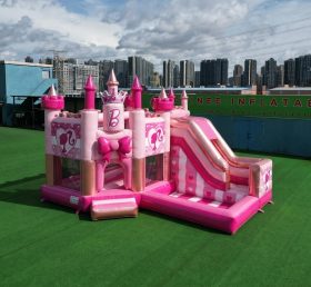 T2-8774 Castelo Inflável Temático da Barbie com Escorregador e Piscina