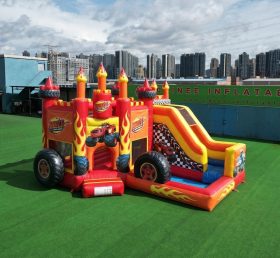 T2-8778 Castelo Inflável Tema Blaze Monster com Escorregador e Piscina