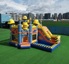 T2-8784 Castelo Inflável Tema Bob, o Construtor com Escorrega e Piscina