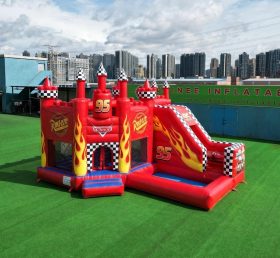 T2-8787 Castelo Inflável Tema Carros com Escorregador e Piscina