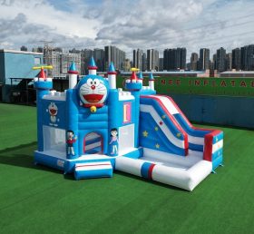 T2-8791 Castelo Inflável Temático do Doraemon com Escorregador e Piscina