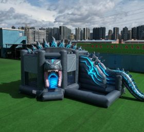 T2-8797 Castelo Inflável Temático de Godzilla com Escorregador e Piscina