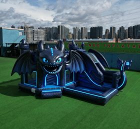 T2-8800 Castelo Insuflável Tema Como Treinares o Teu Dragão com Escorrega e Piscina