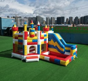 T2-8802 Castelo Inflável com Tema Lego com Escorrega e Piscina