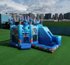 T2-8803 Castelo Insuflável Tema Lilo & Stitch com Escorrega e Piscina