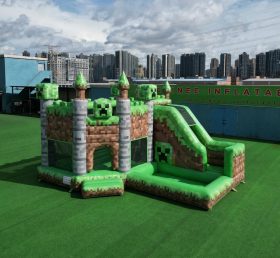 T2-8807 Castelo Inflável Temático de Minecraft com Escorregador e Piscina