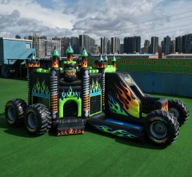 T2-8812 Castelo Insuflável com Tema de Monster Trucks com Escorrega e Piscina