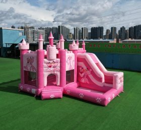 T2-8821 Castelo Insuflável Tema Pantera Cor-de-Rosa com Escorrega e Piscina