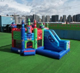 T2-8822 Castelo Insuflável com Tema PJ Masks com Escorrega e Piscina