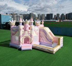 T2-8825 Castelo Insuflável com Tema de Festas das Princesas com Escorrega e Piscina