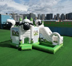 T2-8829 Castelo Insuflável Tema Shaun o Carneiro com Escorrega e Piscina