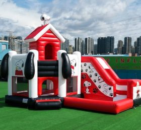 T2-8832 Castelo Insuflável Tema Snoopy com Escorrega e Piscina