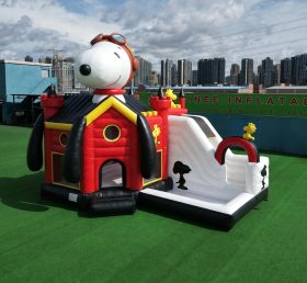 T2-8833 Castelo Insuflável com Tema Snoopy com Escorrega e Piscina