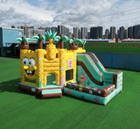 T2-8837 Castelo Insuflável Temático do SpongeBob com Escorrega e Piscina