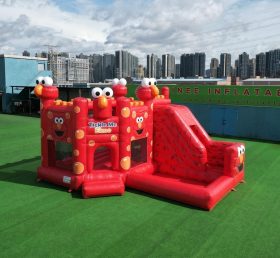T2-8850 Castelo Inflável Temático Tickle Me Elmo com Escorregador e Piscina