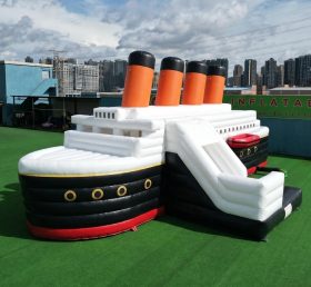 T2-8852 Castelo Inflável Temático do Titanic com Escorrega e Piscina