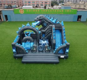 T2-8880 Castelo Inflável com Escorregador Tema Godzilla