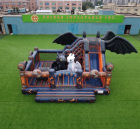 T2-8882 Castelo Inflável com Escorregador Tema Como Treinar o Seu Dragão