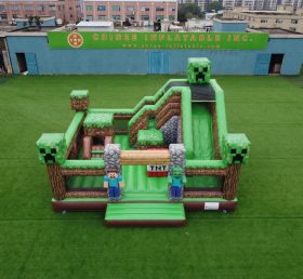 T2-8888 Castelo Inflável Tema Minecraft com Escorrega