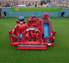 T2-8889 Castelo Inflável Temático da Ladybug Com Escorregador