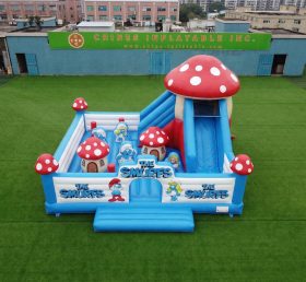T2-8926 Castelo Inflável dos Smurfs com Escorregador