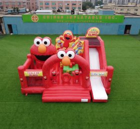 T2-8927 Castelo Insuflável Tema Tickle Me Elmo com Escorrega