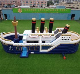 T2-8930 Castelo Insuflável Temático do Titanic com Escorrega