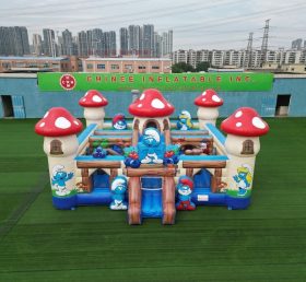 T5-3222 Castelo Inflável Tema Os Smurfs