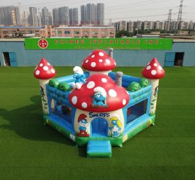 T5-3303 Castelo Inflável com Tema dos Smurfs