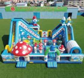 T6-7032 Parque Inflável com Tema dos Smurfs