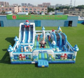T6-7136 Parque de Diversões Inflável com Tema dos Smurfs