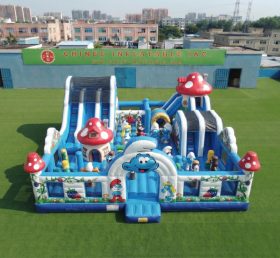 T6-7228 Parque Inflável com Tema dos Smurfs
