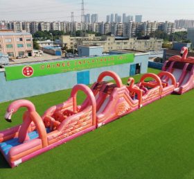 T7-4548 Curso de Obstáculos Inflável com Tema de Flamingo