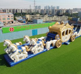 T7-4563 Pista de Obstáculos Inflável com Tema de Carruagem de Cavalo