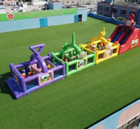 T7-4819 Curso de Obstáculos Inflável com Tema dos Teletubbies