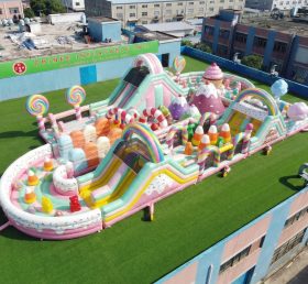 T7-5193 Curso de Obstáculos Inflável Gigante com Tema de Doces Corrida Desafiadora